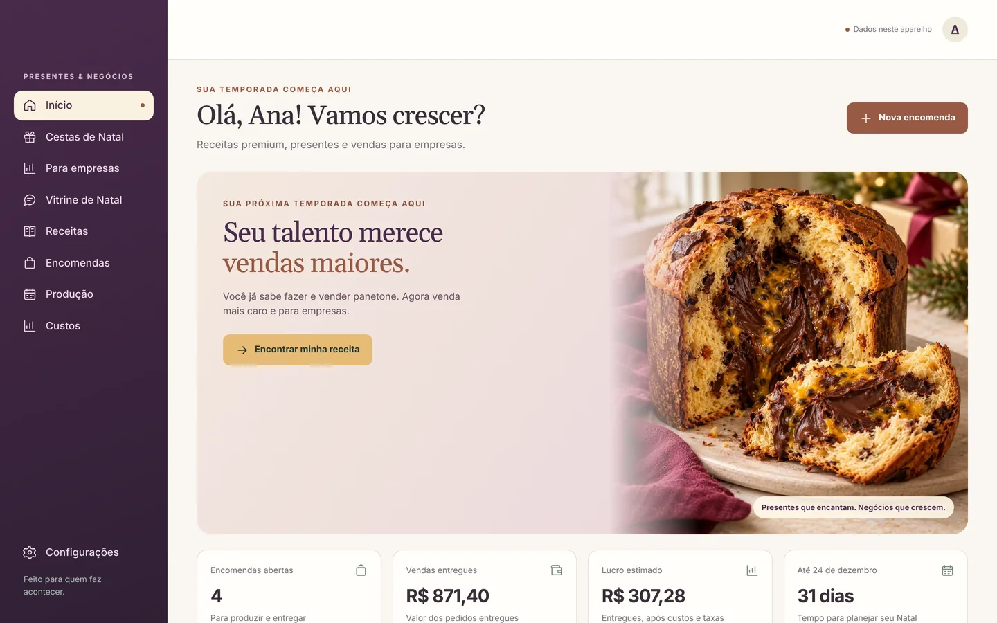 Panetone Business Studio no computador