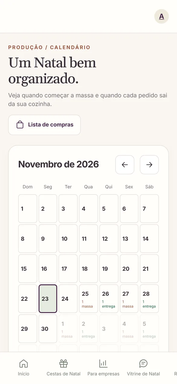 Tela real: calendário de produção